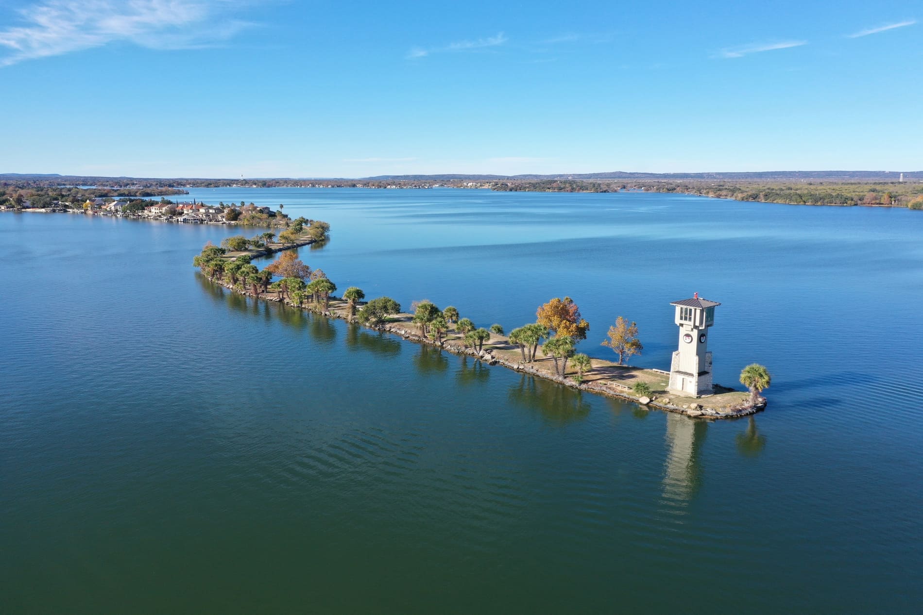 Aerial view of Horseshoe Bay, Texas lighthouse.